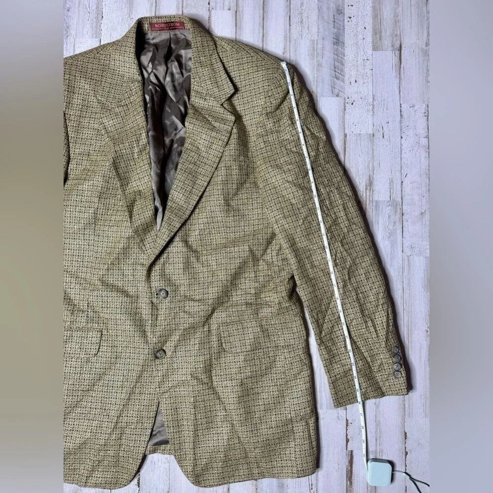 Vintage Nordstrom Men's Silk Wool Light Brown Tweed Blazer 43L
